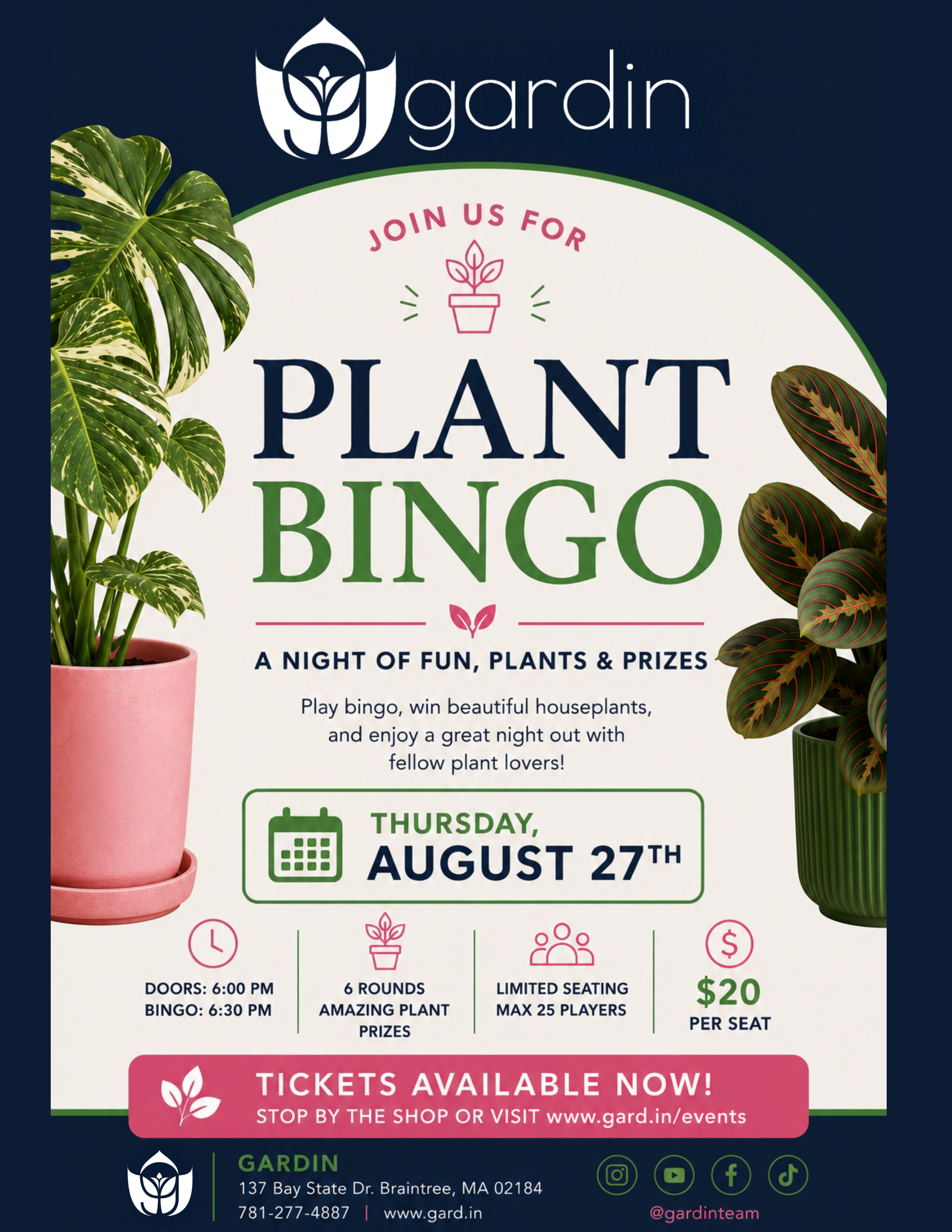 Plant Bingo at Gardin | Thursday, August 27, 2026, 6pm