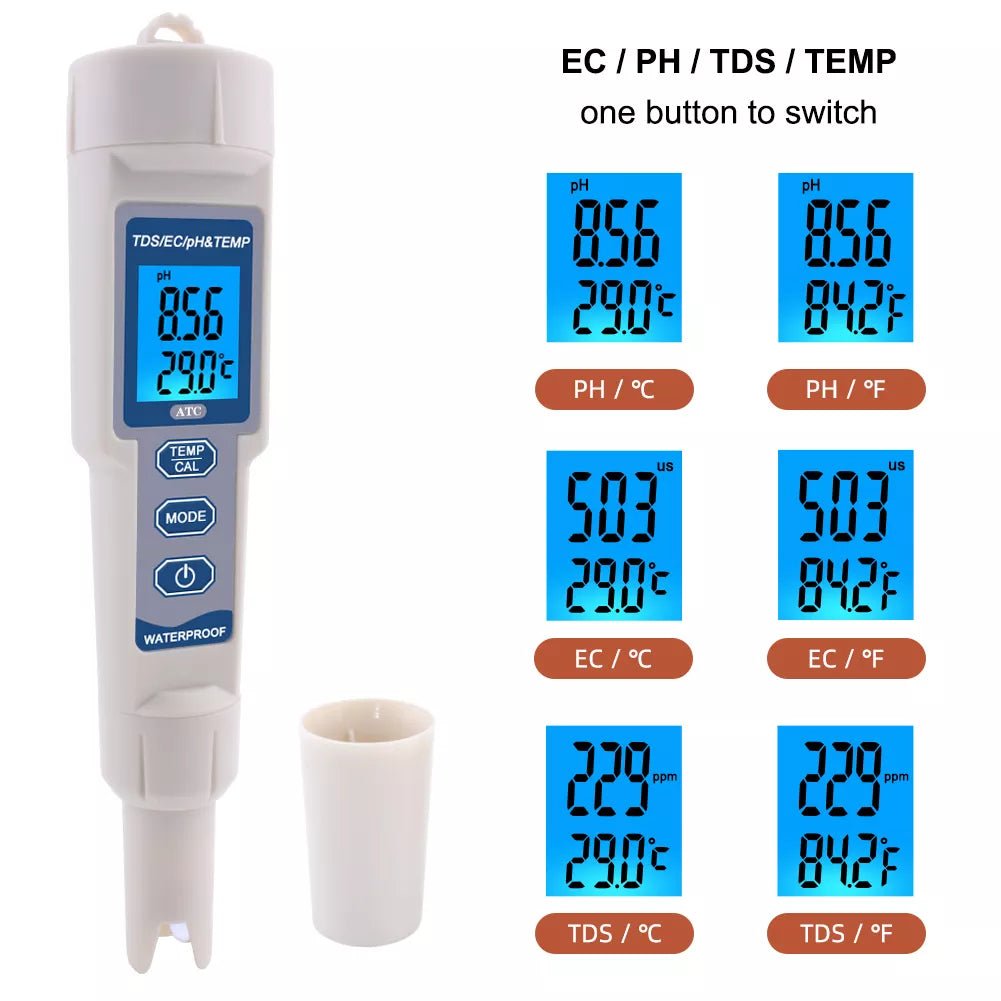 Accessories - 4 in 1 Digital PH/TDS/EC/Temperature Water Quality Meter - Gardin Warehouse