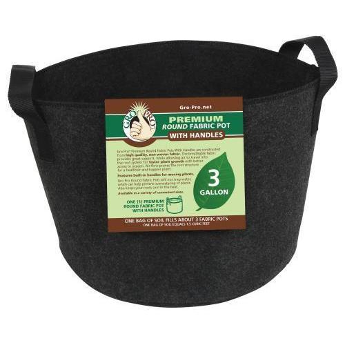 Containers - Gro Pro Premium Round Fabric Pot w/ Handles | Black - Gardin Warehouse