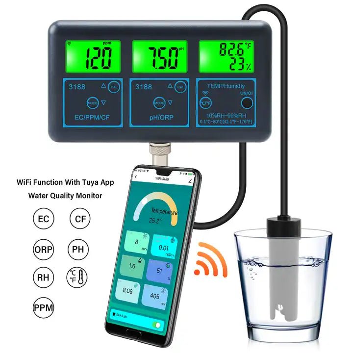 Wifi 7 in 1 Digital Water Quality Monitor: PH, ORP, Conductivity