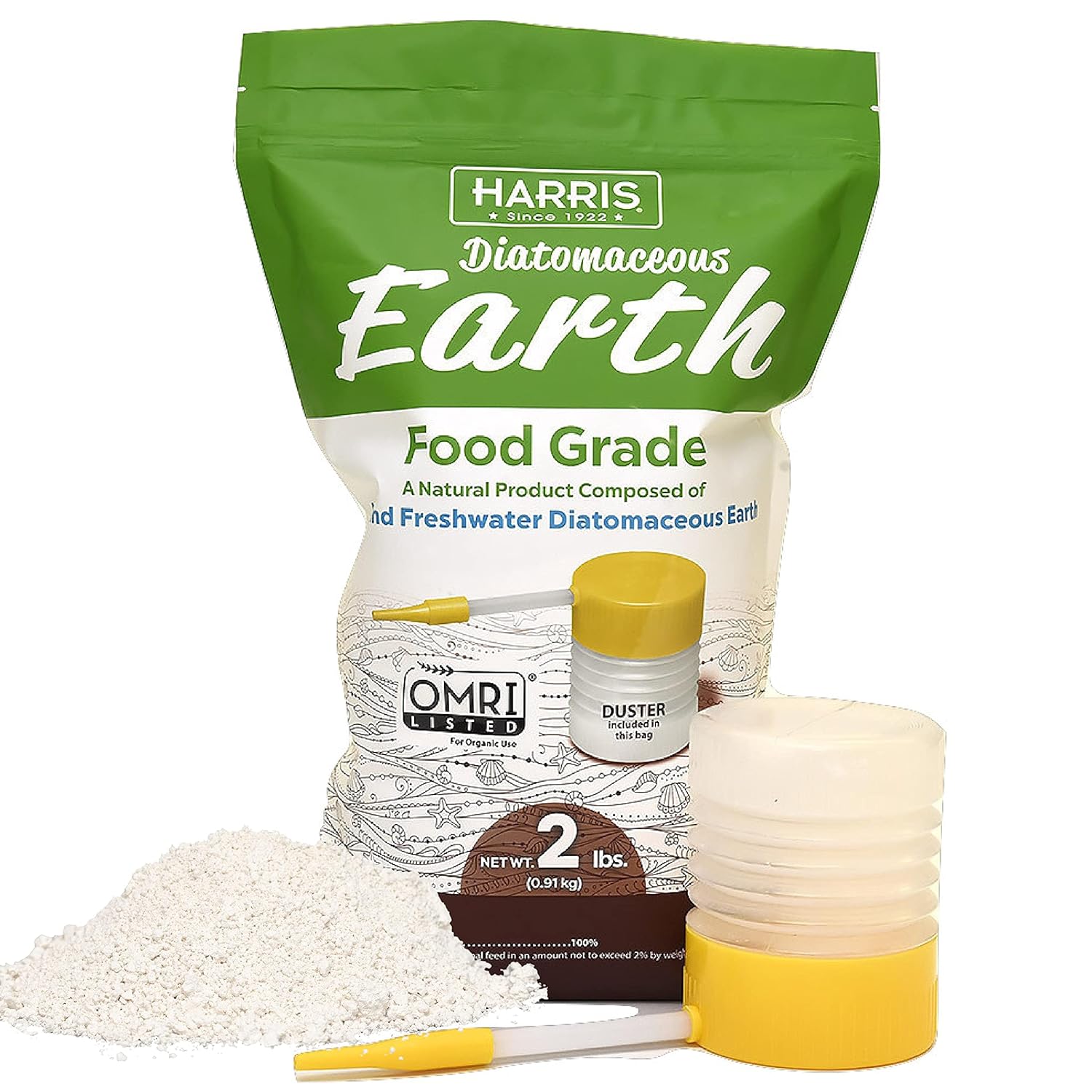 Harris Food Grade Diatomaceous Earth, Includes Duster, 2lb